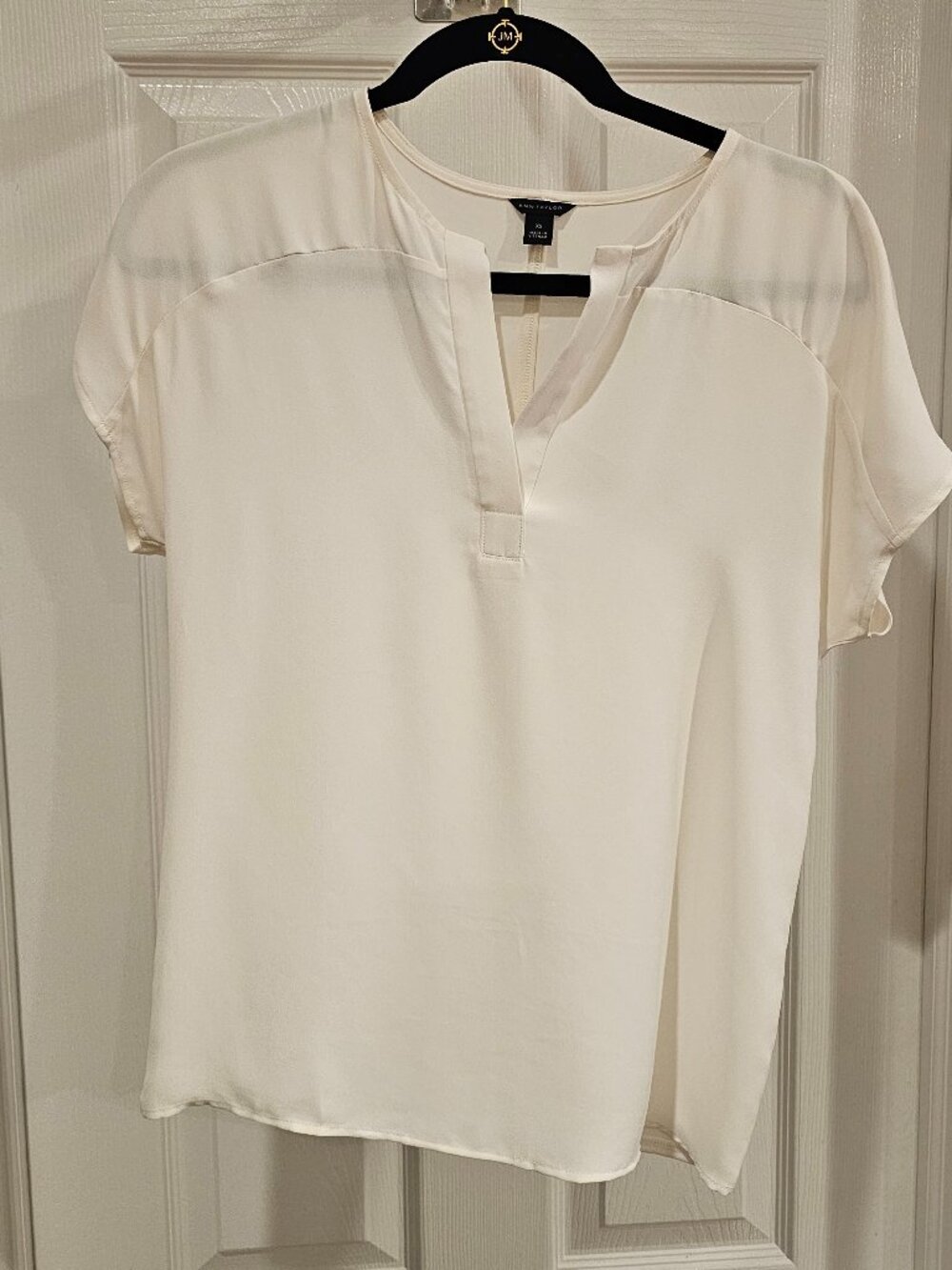 Ann Taylor Mixed Media Split Neck Blouse
